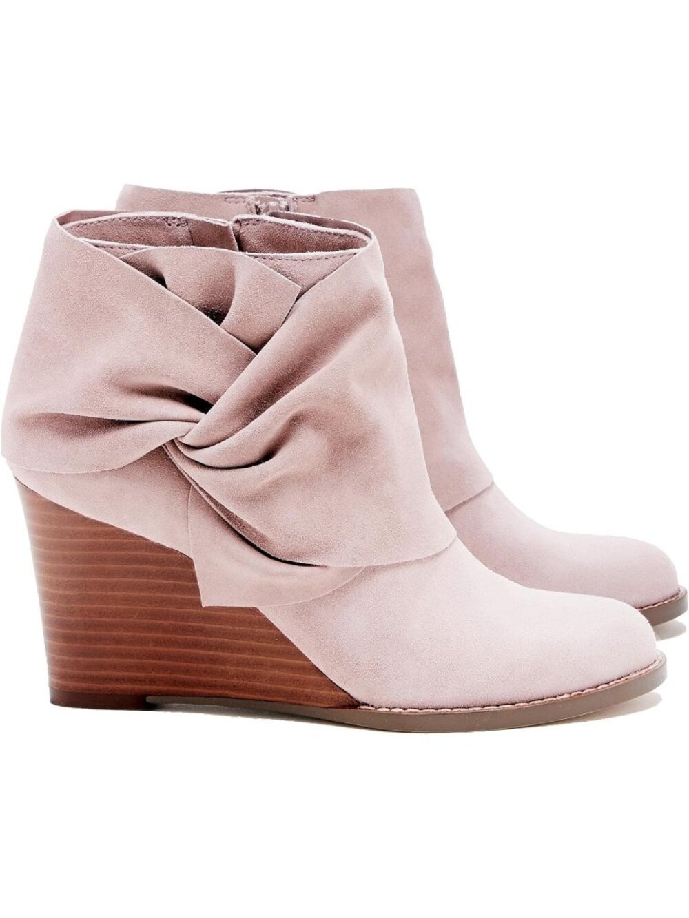 Women's Pink Bow Knot Stacked Round Toe Casual Wedge Bootie Ankle Heel Shoes